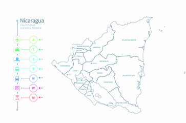 nicaragua map. detailed central america country map vector. 
