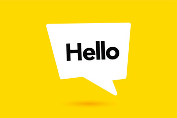 Hi, Hello. Banner, speech bubble, poster and sticker concept with text. White bubble message on bright yellow background. Vector Illustration