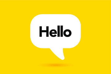 Hi, Hello. Banner, speech bubble, poster and sticker concept with text. White bubble message on bright yellow background. Vector Illustration