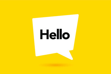 Hi, Hello. Banner, speech bubble, poster and sticker concept with text. White bubble message on bright yellow background. Vector Illustration