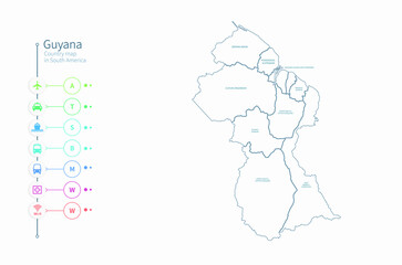 guyana map. detailed south america country map vector. 