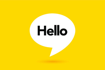 Hi, Hello. Banner, speech bubble, poster and sticker concept with text. White bubble message on bright yellow background. Vector Illustration