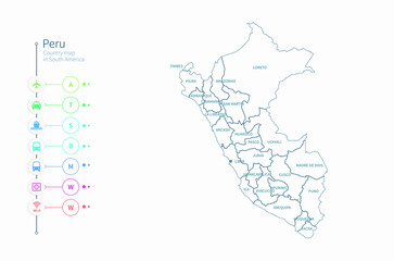 peru map. detailed south america country map vector. 