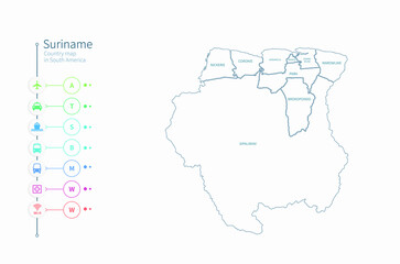 suriname map. detailed south america country map vector. 