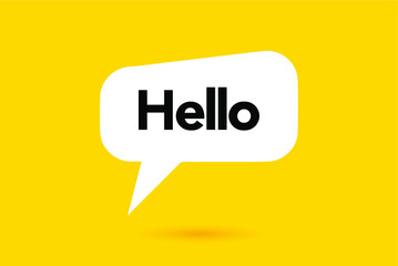 Hi, Hello. Banner, speech bubble, poster and sticker concept with text. White bubble message on bright yellow background. Vector Illustration
