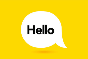 Hi, Hello. Banner, speech bubble, poster and sticker concept with text. White bubble message on bright yellow background. Vector Illustration