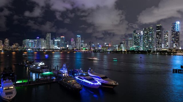 Downtown Miami and Marina at Night Timelapse