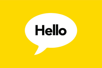 Hi, Hello. Banner, speech bubble, poster and sticker concept with text. White bubble message on bright yellow background. Vector Illustration