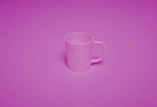 Pink Porcelain Coffee Mug Over The Pink Background, 3d Rendering
