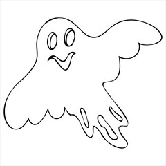 cute kind ghost coloring book, vector doodle element for halloween celebration in black style, black outline