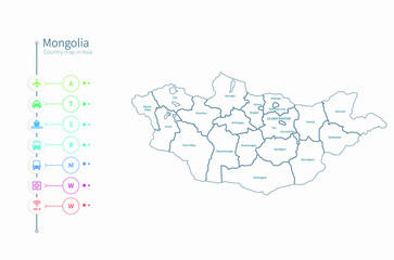 mongolia map. asia country map vector.