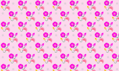 pink and orange flowers seamless pattern on pink background