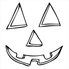 Fototapeta premium carved eyes, nose mouth, pumpkin carving, vector doodle element for halloween celebration in doodle style, black outline