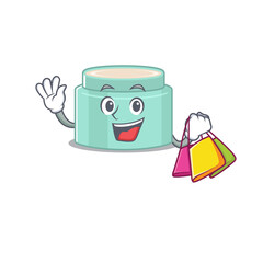 wealthy lipbalm cartoon character with shopping bags
