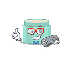 Mascot design style of lipbalm gamer playing with controller