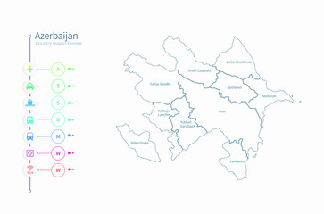 azerbaijan map. detailed europe country map vector. 