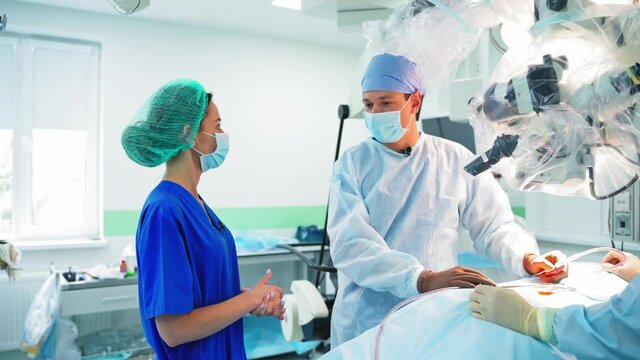 Surgery team in operating room. Surgery medical team operating in surgery room of the hospital