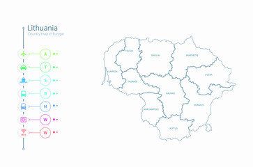 lithuania map. detailed europe country map vector. 