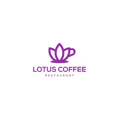 Creative simple Artistic Lotus Flower with coffee cup logo design 