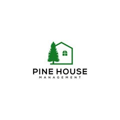 Illustration pine tree with house icon logo design vintage vector 