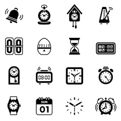 Time and Clock vector icons set with white background.