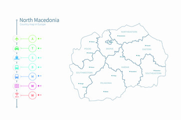 north macedonia map. detailed europe country map vector. 