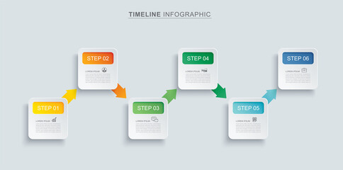 6 infographic timeline square template business concept.Vector can be used for workflow layout, diagram, number step up options, web design ,annual report
