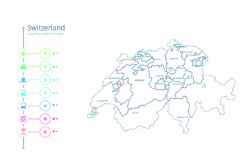 switzerland map. detailed europe country map vector. 