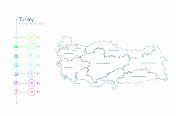 turkey map. detailed europe country map vector. 