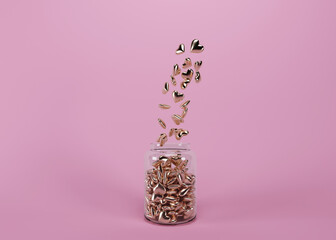 gold heart on a pink background 3d illustrator