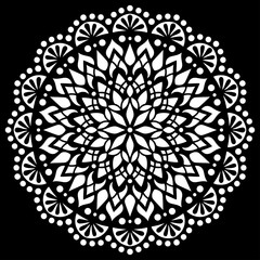White mandala on black Pattern Stencil Doodles Sketch - 358696904