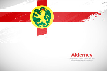 Fototapeta premium Brush painted grunge flag of Alderney country. Hand drawn flag style of Alderney. Classic brush stroke concept background
