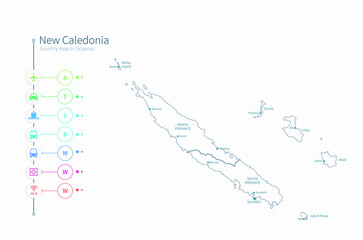 new caledonia map. detailed oceania country map vector. 