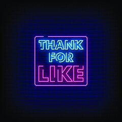 Thank For Like  Neon Signs Style Text vector