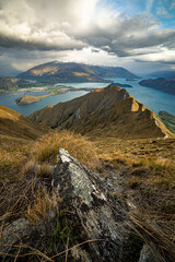 New Zealand mountain top with moody weather