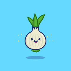 Onion white Vector Icon Illustration. Cute Vegetable. Flat Cartoon Style Suitable for Web Landing Page, Banner, Sticker, Background