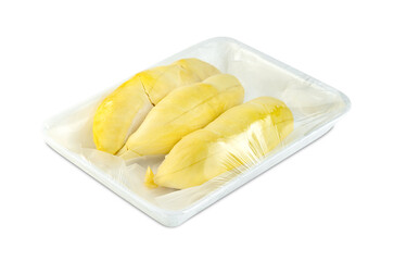durian fruit in packaging isolated on white background ,Thai fruit ,include clipping path