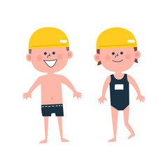水着を着た男の子と女の子　カラー