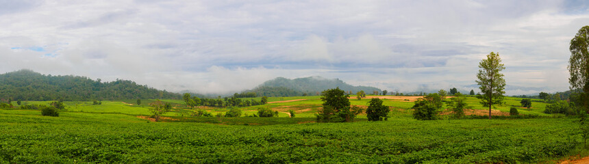 Fototapeta na wymiar Panorama panoramic view of rural mountains