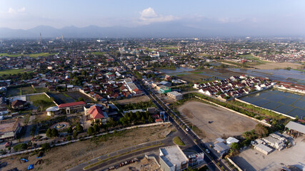 Fototapeta premium Aerial View Of Mataram City With The Traffic and The Road