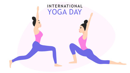 International yoga day beautiful woman playing yoga vector illustration. Yoga exercise concept background
