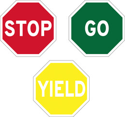 Stop, Go, and Yield road signs