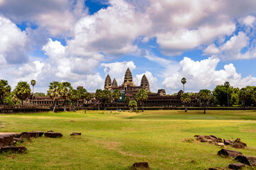It's Away view of the Angkor Wat, Cambodia, the largest religious monument in the world, UNESCO World Heritage