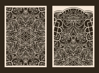Set of 2 Wedding Invitation or greeting card with lace pattern. Layout congratulatory card with carved openwork pattern. Turkish motif. Pattern suitable for laser cutting, plotter cutting or printing