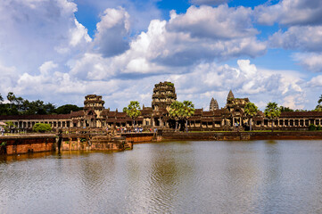 It's Angkor Wat (Temple City) and its reflection in the lake, a Buddhist, temple complex in...