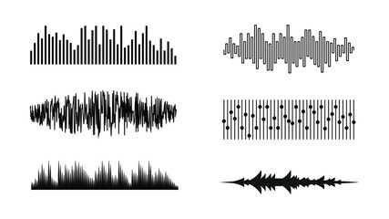 Set Black Collection Abstract Elements Audio Waves Voice Sound Music Shapes Vector Design Style