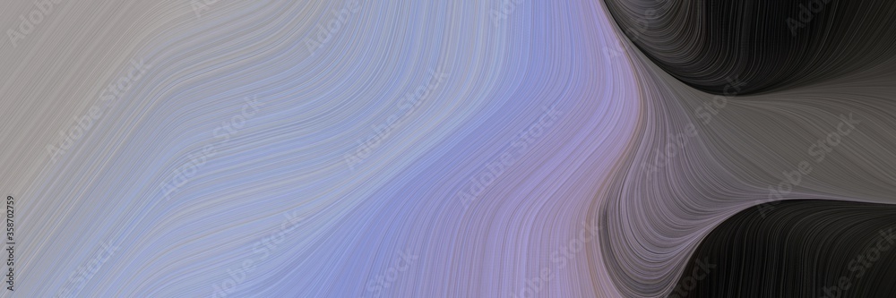 Poster abstract flowing horizontal banner with dark gray, very dark blue and dim gray colors. fluid curved 