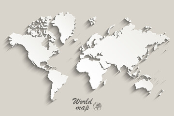 Fototapeta na wymiar World map paper. Political map of the world on a gray background.