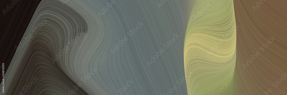 Poster abstract colorful horizontal banner with dim gray, very dark pink and dark khaki colors. fluid curved lines with dynamic flowing waves and curves for poster or canvas