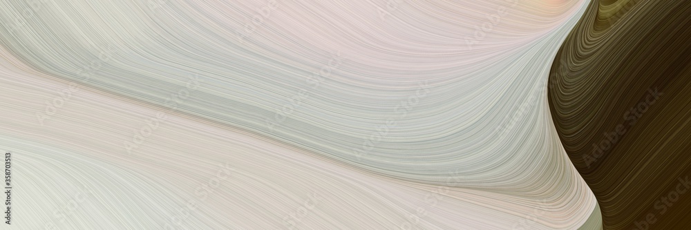 Poster abstract surreal banner with pastel gray, very dark green and pastel brown colors. fluid curved line